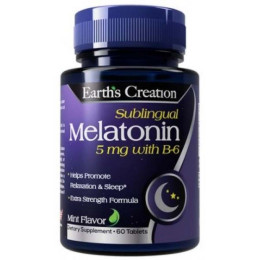 Мелатонин с витамином В6 Earths Creation Melatonin 5 mg with B-6 (Sublingual) 60 tabs (Mint) Earth's Creation