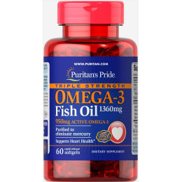 Омега-3 рыбий жир тройной силы Omega-3 Fish Oil Triple Strength 1360 mg 60 Softgels Puritan's Pride