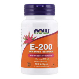 Витамин E NOW Vitamin E-200 with Mixed Tocopherols 100 softgels NOW