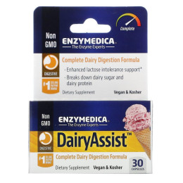 Ферменти для перетравлення лактози, DairyAssist, Enzymedica, для веганів, 30 капсул