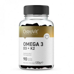 Омега 3, витамин Д3 + витамин К2, OMEGA 3 D3 + K2, OstroVit, 90 капсул