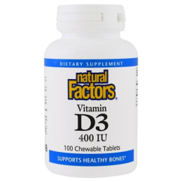 Витамин D3 Natural Factors Vitamin D3, 400 IU 100 Chewable Tablets (Strawberry) Natural Factors