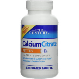 21st Century, кальций цитрат + витамин Д3 Calcium Citrate Petites + D3, 200 Coated Tablets 21st Century