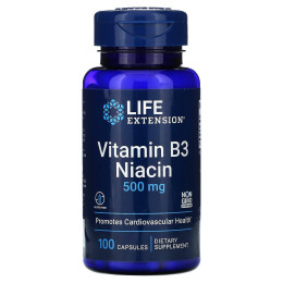 Витамин B3 Ниацин, Vitamin B3 Niacin, Life Extension, 500 мг, 100 капсул