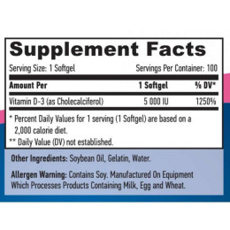 Витамин D3 Haya Labs Vitamin D3 5000 IU 100 softgels