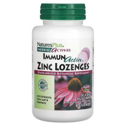 Льодяники з цинком для імунітету Nature's Plus Herbal Actives, Immun Actin, Zinc Lozenges, Wild Cherry, 60 Lozenges Nature's Plus