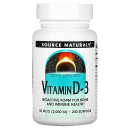 Wellness, Vitamin D-3, 50 mcg (2,000 IU), 200 Softgels Source Naturals