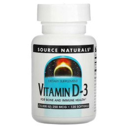 Vitamin D-3, 10,000 IU (250 mcg), 120 Softgels Source Naturals