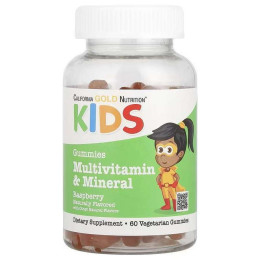 Multivitamin & Mineral For Children, No Gelatin 60 Vegetarian Gummies (Raspberry) California Gold Nutrition