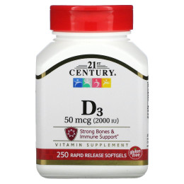 Вітамін Д3 21st Century (Vitamin D3) 2000 МО 250 м'яких рідких таблеток