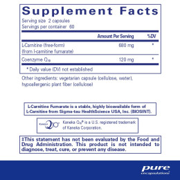 Коензим Q10 L-карнітин фумарат Pure Encapsulations (CoQ10 l-Carnitine Fumarate) 120 капсул