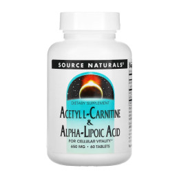 Acetyl L-Carnitine & Alpha-Lipoic Acid 650mg - 60 tabs Source Naturals