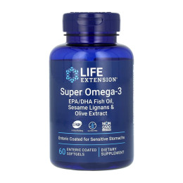 Super Omega-3 EPA/DHA Fish Oil Sesame Lignans & Olive Extract Enteric Coated - 60 softgels Life Extension