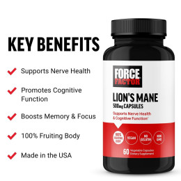 Їжовик гребінчастий Force Factor Lion's Mane 500 mg 60 Vegetable Capsules