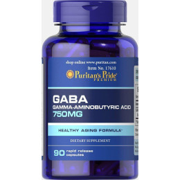 ГАМК гамма-аміномасляна кислота, GABA Gamma Aminobutyric Acid, Puritan's Pride, 750 мг, 90 капсул