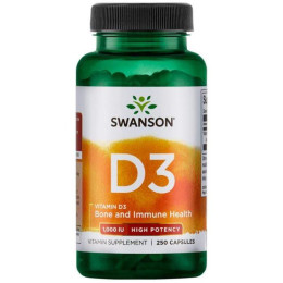 Вітамін Д3 - висока ефективність, Vitamin D3 - High Potency, Swanson, 1000 МО, 250 капсул