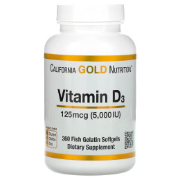 Вітамін Д3 California Gold Nutrition (Vitamin D3) 5000 МО 360 желатинових капсул