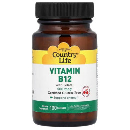 Vitamin B12 with Folate 100 Lozenges (Cherry) Country Life