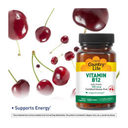 Vitamin B12 with Folate 100 Lozenges (Cherry) Country Life