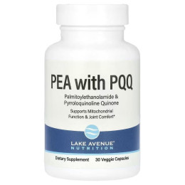 Пальмітоеетаноламід з піролохінолінхіноном Lake Avenue Nutrition PEA 300 mg + PQQ 10 mg 30 Veggie Capsules Lake Avenue Nutrition