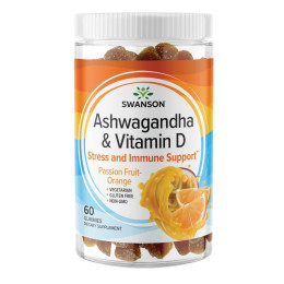 Ашваганда та вітамін D Swanson Ashwagandha & Vitamin D 60 Gummies (Passion Fruit-Orange) Swanson