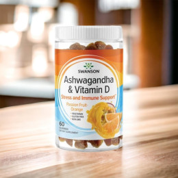 Ашваганда та вітамін D Swanson Ashwagandha & Vitamin D 60 Gummies (Passion Fruit-Orange) Swanson