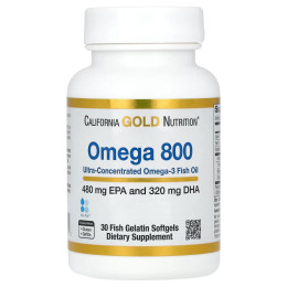 Омега-3 California Gold Nutrition Omega 800 Ultra-Concentrated Omega-3 Fish Oil 30 Fish Gelatin Softgels California Gold Nutrition