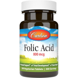 Фолієва кислота Carlson Folic Acid, 800 mcg, 300 Vegetarian Tablets Carlsson