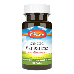 Хелатний марганець Carlson Chelated Manganese, 20 mg, 100 Tablets Carlsson