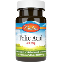 Фолієва кислота Carlson Folic Acid, 400 mcg, 300 Vegetarian Tablets Carlsson