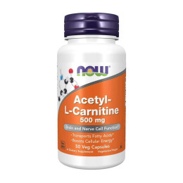 Ацетил-L-Карнітин NOW (Acetyl-L-Carnitine) 500 мг, 50 веган капсул