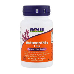 Астаксантин (Astaxanthin) 4 мг, Now Foods, 60 м'яких веган капсул