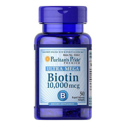 Біотин (Biotin) 10000 мкг, Puritan's Pride, 50 м'яких капсул