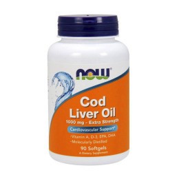 Риб'ячий жир з печінки тріски (Cod Liver Oil extra strength) 1000 мг, Now Foods, 90 м'яких капсул