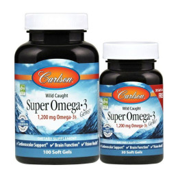 Риб'ячий жир Омега 3 (Super Omega 3 wild caught) 1,200 мг, Carlson Labs, 100+30 м'яких капсул