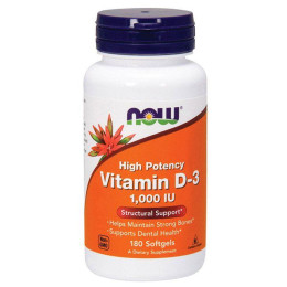 Вітамін Д3 (Vitamin D-3) 25 мкг, 1000 МО, Now Foods, 180 м'яких капсул