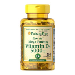 Вітамін Д3 (Vitamin D3) 5000, 125 мкг, Puritan's Pride, 200 м'яких капсул