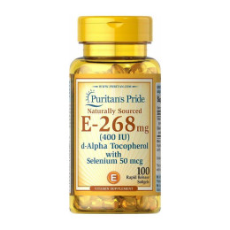 Вітамін Е (Vitamin E) 268 мг з selenium 50 мкг, Puritan's Pride, 100 м'яких капсул