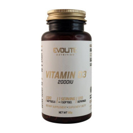 Вітамін Д3 50 мкг (Vitamin D3) 2000 IU, Evolite Nutrition, 120 м'яких капсул