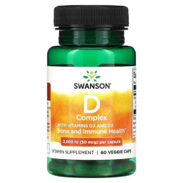 Витамин D Swanson D Complex With Vitamins D2 and D3, 50 мкг, 60 вегетарианских капсул Swanson