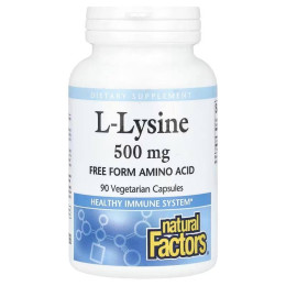 L-лизин Natural Factors L-Lysine, 500 mg, 90 Vegetarian Capsules Natural Factors
