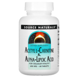 Ацетил L-карнітин + Альфа-ліпоєва кислота Source Naturals (Acetyl L-Carnitine and Alpha Lipoic Acid) 60 таблеток