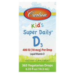 Вітамін Д3, Kid's Super Daily D3, Carlson Labs, для дітей, 400 МО, 10,3 мл