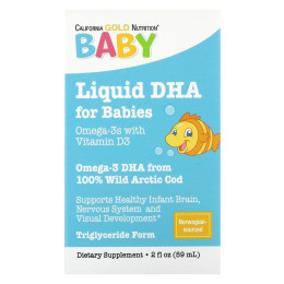 ДГК Омега-3 Витамин Д3 для детей California Gold Nutrition (Baby's DHA Omega-3s with Vitamin D3) 1050 мг 59 мл