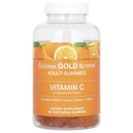Витамин С натуральный апельсиновый вкус вегетарианский California Gold Nutrition (Vitamin C Gummies Natural Orange Flavor Gelatin Free) 90 жевательных капсул