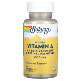 Сухой витамин А, Dry Form Vitamin A, Solaray, 25000 МЕ, 60 вегетарианских капсул