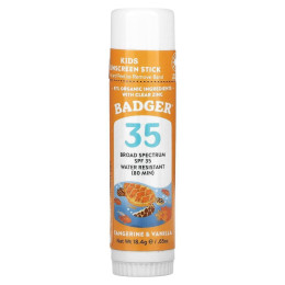 Натуральний мінеральний сонцезахисний стік для обличчя, SPF 35, мандарин і ваніль, Kids, Natural Mineral Sunscreen Face Stick, SPF 35, Tangerine & Vanilla, Badger Company, 18.4 г