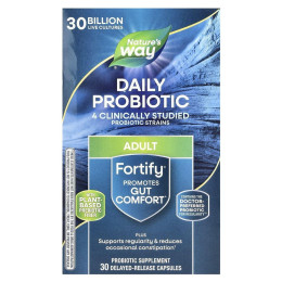 Nature's Way, Fortify, щоденний пробіотик + пребіотики, щоденний догляд, 30 мільярдів КУО, 30 овочів з відстроченим вивільненням. Капсули