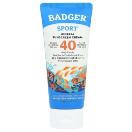 Badger Company, Clear Zinc, солнцезащитный крем с цинком, SPF 40, без запаха, 87 мл (2,9 жидк. Унции)