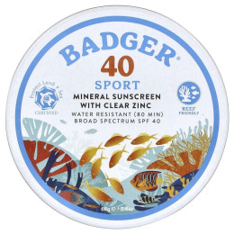 Badger Company, Солнцезащитный крем с прозрачным цинком, SPF40, без запаха, 2,4 унции (68 г)